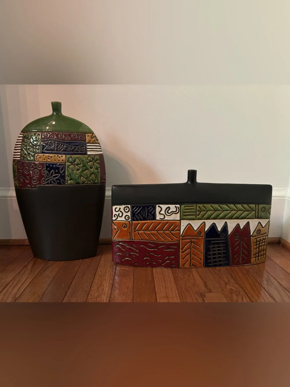 Set of 2 HUGE Pottery Barn hand-painted vases $120 - Ethnic/Country fish motif